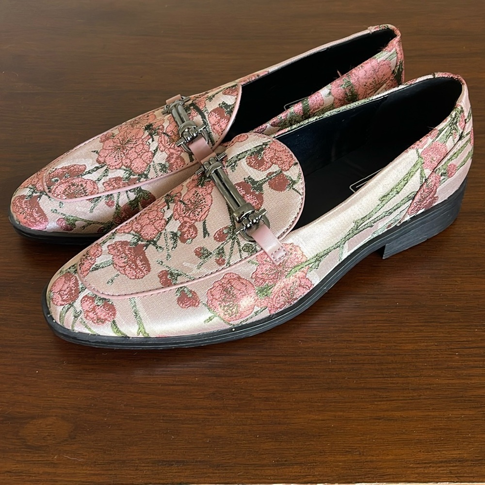 ASOS Pink Floral Embroidered Loafers (Never Worn)
